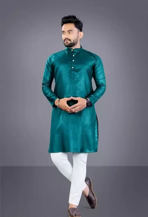 Mens Solid Cotton Blend Kurta (Rama Green) MO - M