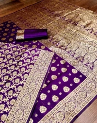 Banarasi Silk Purple Jacquard Saree With Blouse Mo - Free Size