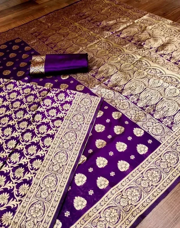 Banarasi Silk Purple Jacquard Saree With Blouse Mo - Free Size