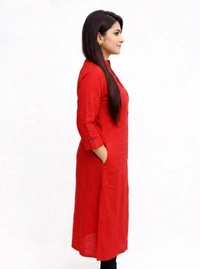 TAD Plain Cotton Slub Straight Dress Kurti for Ladies Girls TAD - XS