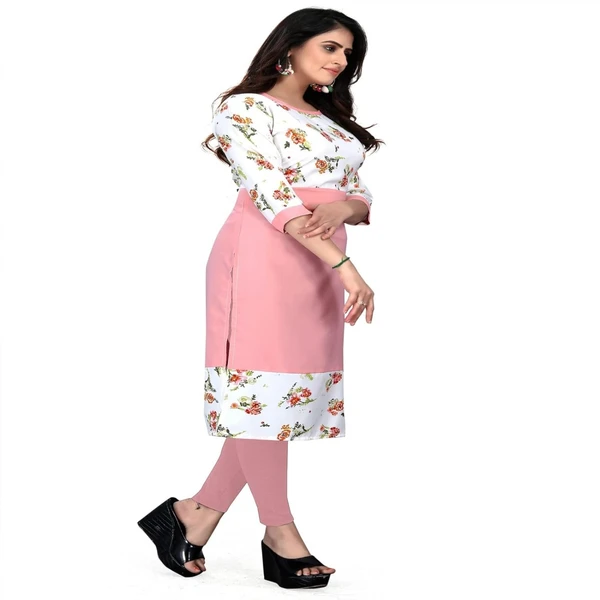 MS VHCK ENTERPRISE Women's for Stylish Latest Prined Crepe A-line Kurti Kurtis Kurta AN - M