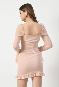 Smera Mart Chiffon Square Neck Short Bodycon Dress for Women An - S