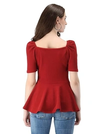ZUVINO Women's Casual Stylish Peplum Top with Puffed Sleeves An - XL