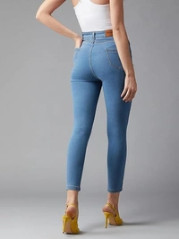 Dolce Crudo Women's Skinny High Rise Ice Wash Clean Look Cropped Solid Stretchable Denim Jeans An - 34