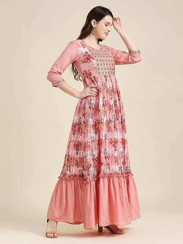 madhuram Women S' Chinon Chiffon Fabric and Sequence Embroidery Work Anarkali Long Gown(M-2373) An - M