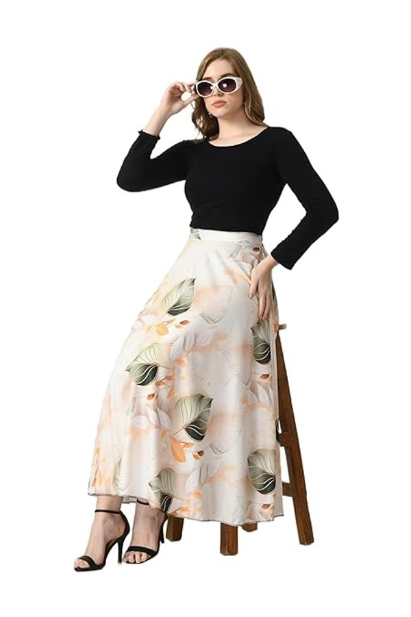 VAGISHA Polyblend Blooming Flared Long Stitched Floor Length Skirt for Women/Girls for Home/Outing| Printed Flare Skirt|Soft&Breathable Fabric| Elastic Band| 28"-36"|M-XXXL An - XXL