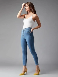 Dolce Crudo Women's Skinny High Rise Ice Wash Clean Look Cropped Solid Stretchable Denim Jeans An - 34