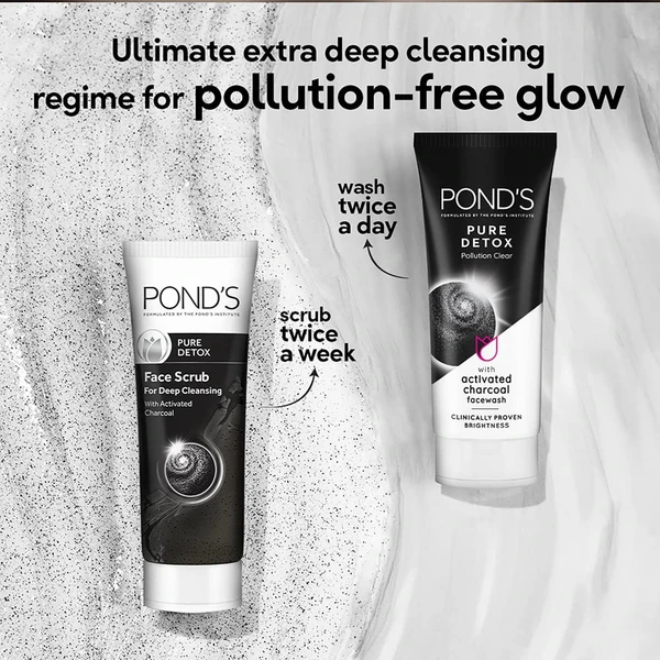 POND'S Pure Detox, Facewash, 100G, For Fresh, Glowing Skin, With Activated Charcoal, Daily Exfoliating & Brightening Cleanser, Pollution Clear Face Wash An