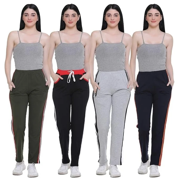 SHAUN Women Free Size Plus Size(Waist Size 36-46 inch) 3XL to 7XL Stretchable Trackpant(Length 37-39 inch_Pack of 4)(778WT4_P$) An - XL