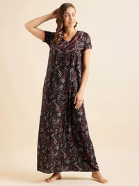 Sweet Dreams Women Printed Half Sleeves Maxi Nightgown An - Free Size