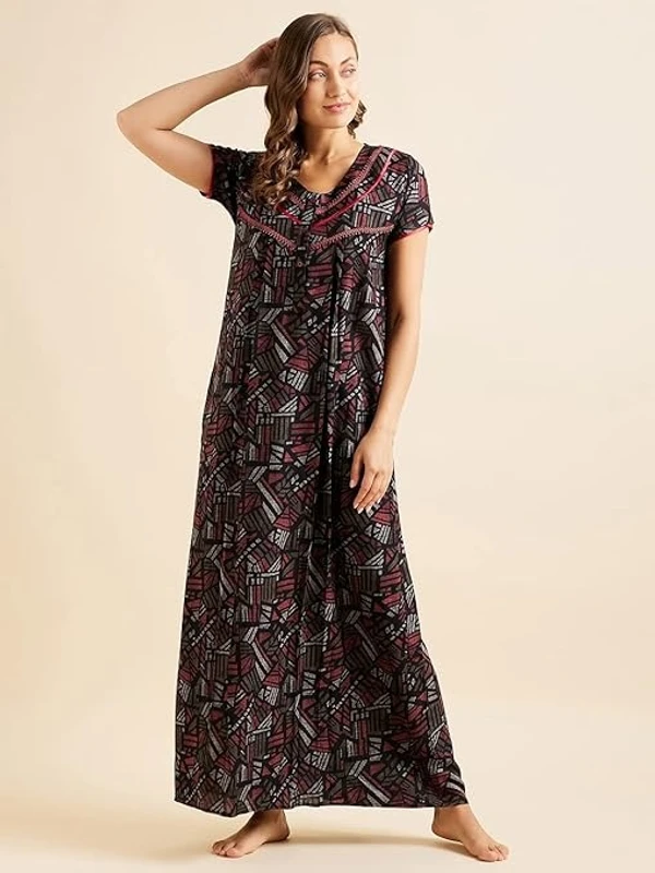 Sweet Dreams Women Printed Half Sleeves Maxi Nightgown An - Free Size