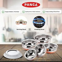 PANCA Stainless Steel Copper Bottom Handi, Cooking Serving Bowl, Cookware Set of 5 Pieces with lid Size: 1.600 L, 1.200 L, 0.850 L, 0.650 L, 0.400 L (Copper, Stainless Steel, Non-Stick) An