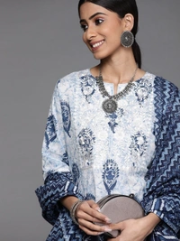 VASTRANIKHAR Women's Viscose Rayon Floral Print 3/4 Sleeve Kurta Pant Set with Dupatta AN - S