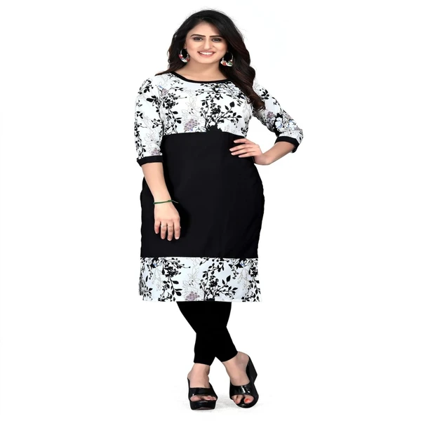 MS VHCK ENTERPRISE Women's for Stylish Latest Prined Crepe A-line Kurti Kurtis Kurta AN - M