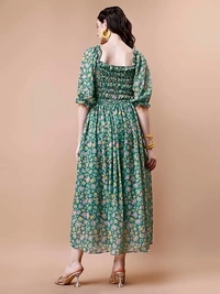kanthir Women's Printed Georgette Square Neck 3/4 Sleeve Maxi Ethinic Wear Long Gown Dress (K_E_101015) An - L