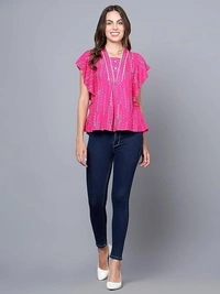 BluGrass: Indo-Western Top-Tunics with Stylish Flutter/Flared Sleeve/Butterfly Sleeve An - M