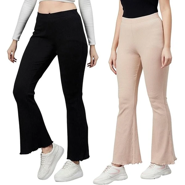 BLINKIN Ribbed Stretchable Flared Pants for Women | Boot Cut Bell Bottom Pants for Women - Ideal for Yoga & Gym Wear,Casual Wear & Office Wear Trousers for Women An - M