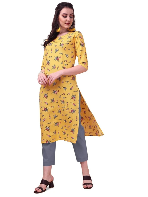 LookMark Women's Crepe Printed Regular Kurti | Kurta (K1100-S) Yellow AN - M