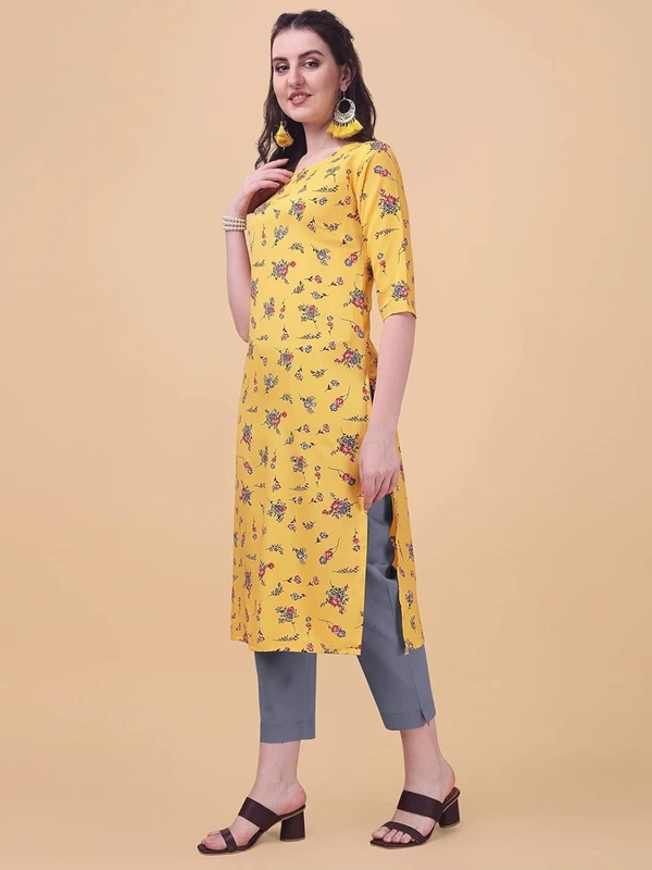 LookMark Women's Crepe Printed Regular Kurti | Kurta (K1100-S) Yellow AN - L
