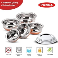PANCA Stainless Steel Copper Bottom Handi, Cooking Serving Bowl, Cookware Set of 5 Pieces with lid Size: 1.600 L, 1.200 L, 0.850 L, 0.650 L, 0.400 L (Copper, Stainless Steel, Non-Stick) An