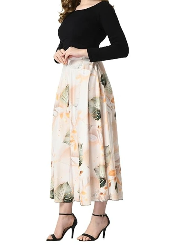 VAGISHA Polyblend Blooming Flared Long Stitched Floor Length Skirt for Women/Girls for Home/Outing| Printed Flare Skirt|Soft&Breathable Fabric| Elastic Band| 28"-36"|M-XXXL An - XXXL