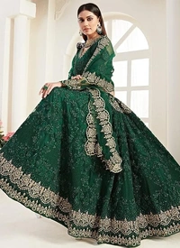 Bollyclues Women's Net Embroidered Semi-Stitched Lehenga Choli(2-Ton_Green_Free Size) An - Semi-stitched