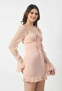 Smera Mart Chiffon Square Neck Short Bodycon Dress for Women An - S