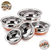 PANCA Stainless Steel Copper Bottom Handi, Cooking Serving Bowl, Cookware Set of 5 Pieces with lid Size: 1.600 L, 1.200 L, 0.850 L, 0.650 L, 0.400 L (Copper, Stainless Steel, Non-Stick) An