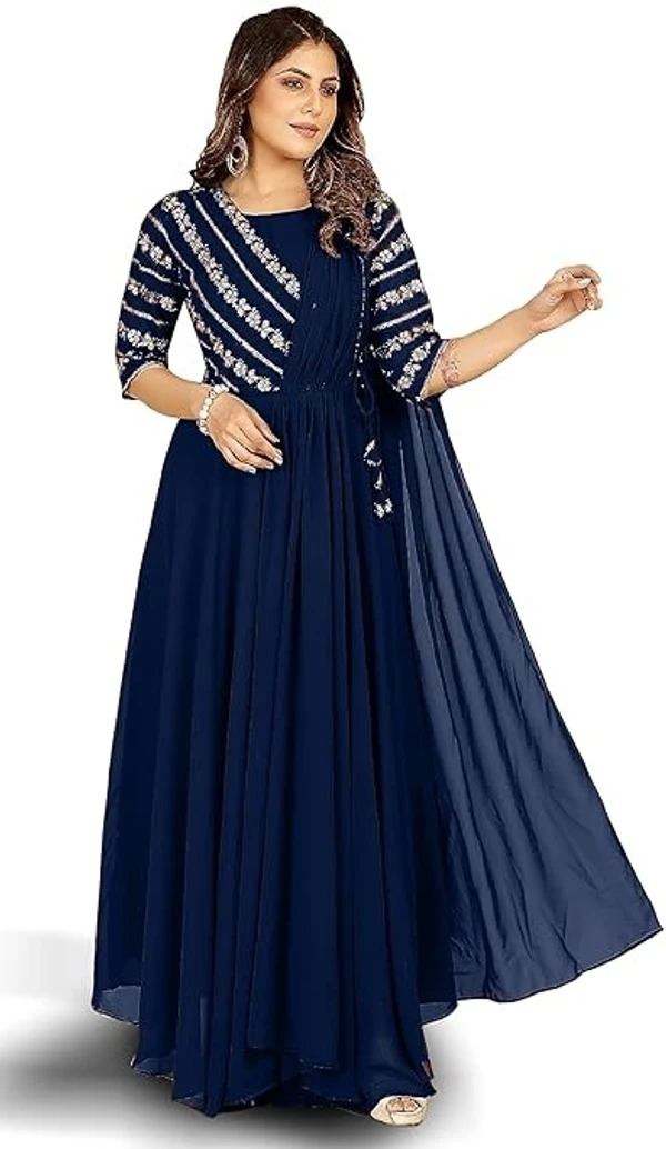KEDARFAB Women's Embroidered Codding Long Anarkali Dress Material Gown with Duppta An - L