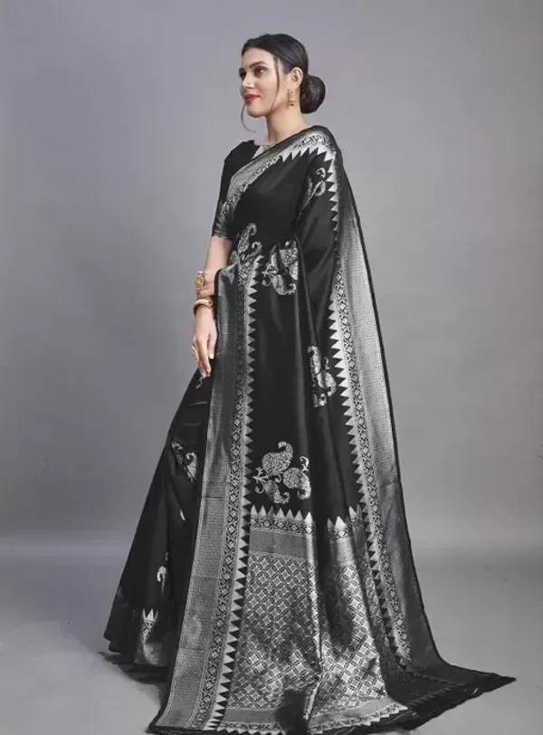 black Banita Fashionable Sarees / Wedding Saree / Printed Saree for Women / Banarsi Saree / Printed Weeding Saree Mo - Free Size