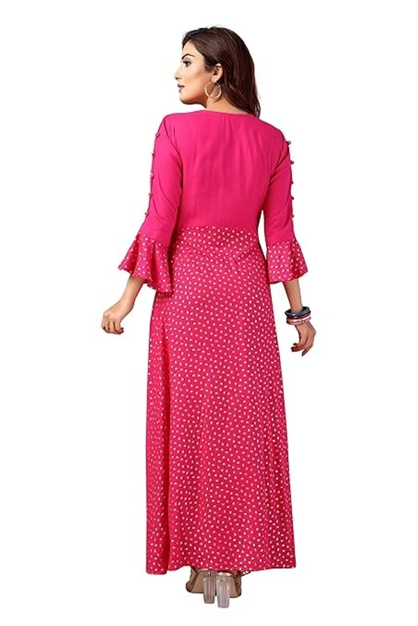 madhuram textiles Foil Printed Rayon Double Layered & Tiered Ethnic with 3/4 Sleeve Length Kurta for Women's All Occasions An - M