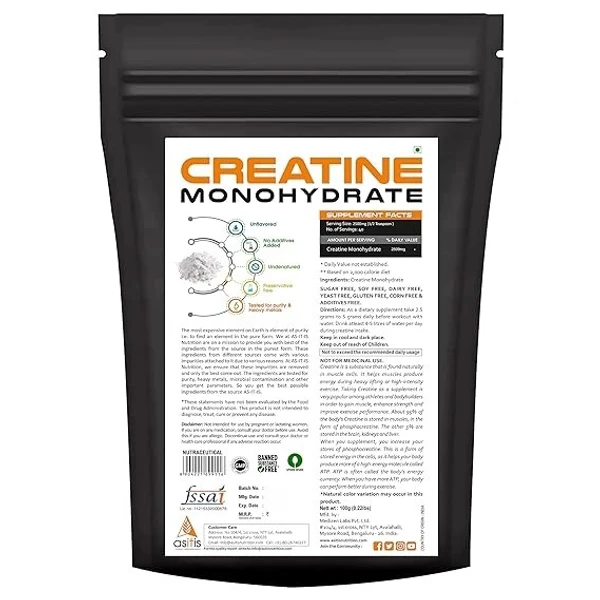 AS-IT-IS Nutrition Creatine Monohydrate 100gms | USA Labdoor Certified for Accuracy & Purity An - 100g
