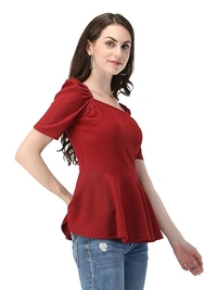 ZUVINO Women's Casual Stylish Peplum Top with Puffed Sleeves An - XL