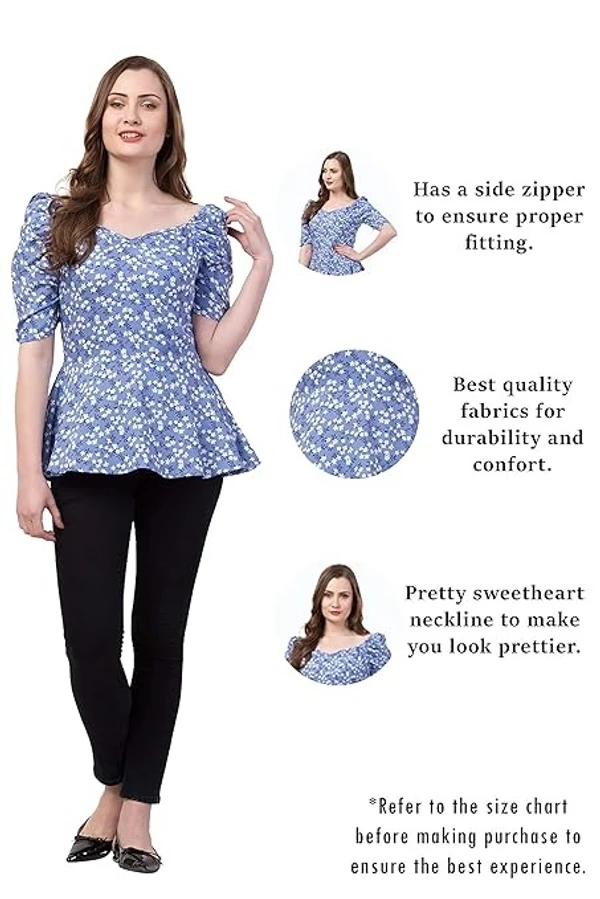 ZUVINO Women's Rayon Floral Peplum Top with Princess Sleeve; Office wear, Summer Wear An  - XL