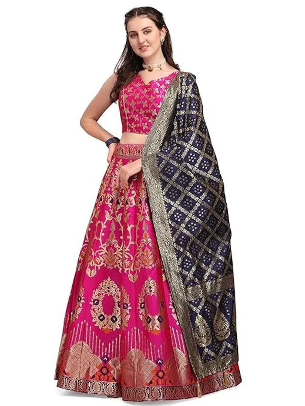 PURVAJA Women's Jacquard Semi-Stitched Lehenga choli An - Semi-Stitched