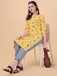 LookMark Women's Crepe Printed Regular Kurti | Kurta (K1100-S) Yellow AN - S