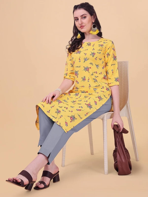 LookMark Women's Crepe Printed Regular Kurti | Kurta (K1100-S) Yellow AN - M