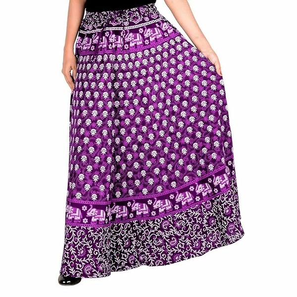 Rajvila 36 Inch Length Women's Cotton Printed Regular Long Elasti Skirt for Women (E_E36NT_0006) An - Free Size