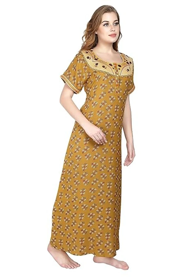 ROVARS New Alpine Straight Fit Nighty for Women I Women Nighty with Round Neck has Embroidery I Night Gown for Women with Buttons and Side Slip Pocket AN - Free Size