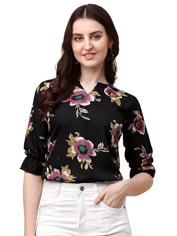Wedani Women's Casual Puff Sleeves V Neck Foral Top An - M