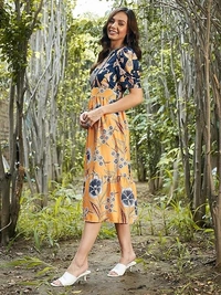 Sugathari Women's Creap Solid Floral Boat Neck A-Line Dress for Women (Dress2 111) AN - L