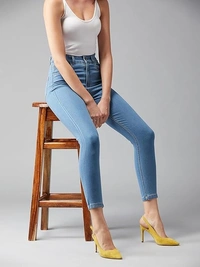 Dolce Crudo Women's Skinny High Rise Ice Wash Clean Look Cropped Solid Stretchable Denim Jeans An - 34