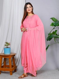 GVS SHOPPE Embroidered Kurta Pant Dupatta Set in Viscose Rayon AN - L