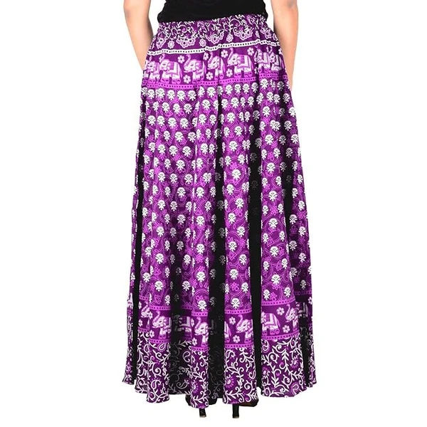 Rajvila 36 Inch Length Women's Cotton Printed Regular Long Elasti Skirt for Women (E_E36NT_0006) An - Free Size