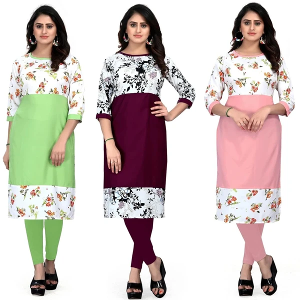 MS VHCK ENTERPRISE Women's for Stylish Latest Prined Crepe A-line Kurti Kurtis Kurta AN - S