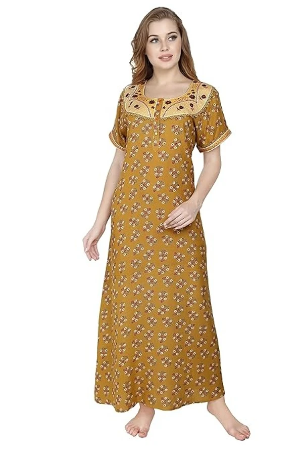 ROVARS New Alpine Straight Fit Nighty for Women I Women Nighty with Round Neck has Embroidery I Night Gown for Women with Buttons and Side Slip Pocket AN - Free Size