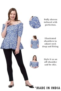 ZUVINO Women's Rayon Floral Peplum Top with Princess Sleeve; Office wear, Summer Wear An  - S