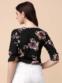 Wedani Women's Casual Puff Sleeves V Neck Foral Top An - M