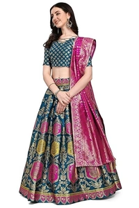 PURVAJA Women's Jacquard Semi-Stitched Lehenga choli An - Semi-Stitched