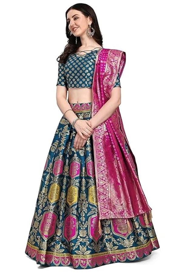 PURVAJA Women's Jacquard Semi-Stitched Lehenga choli An - Semi-Stitched